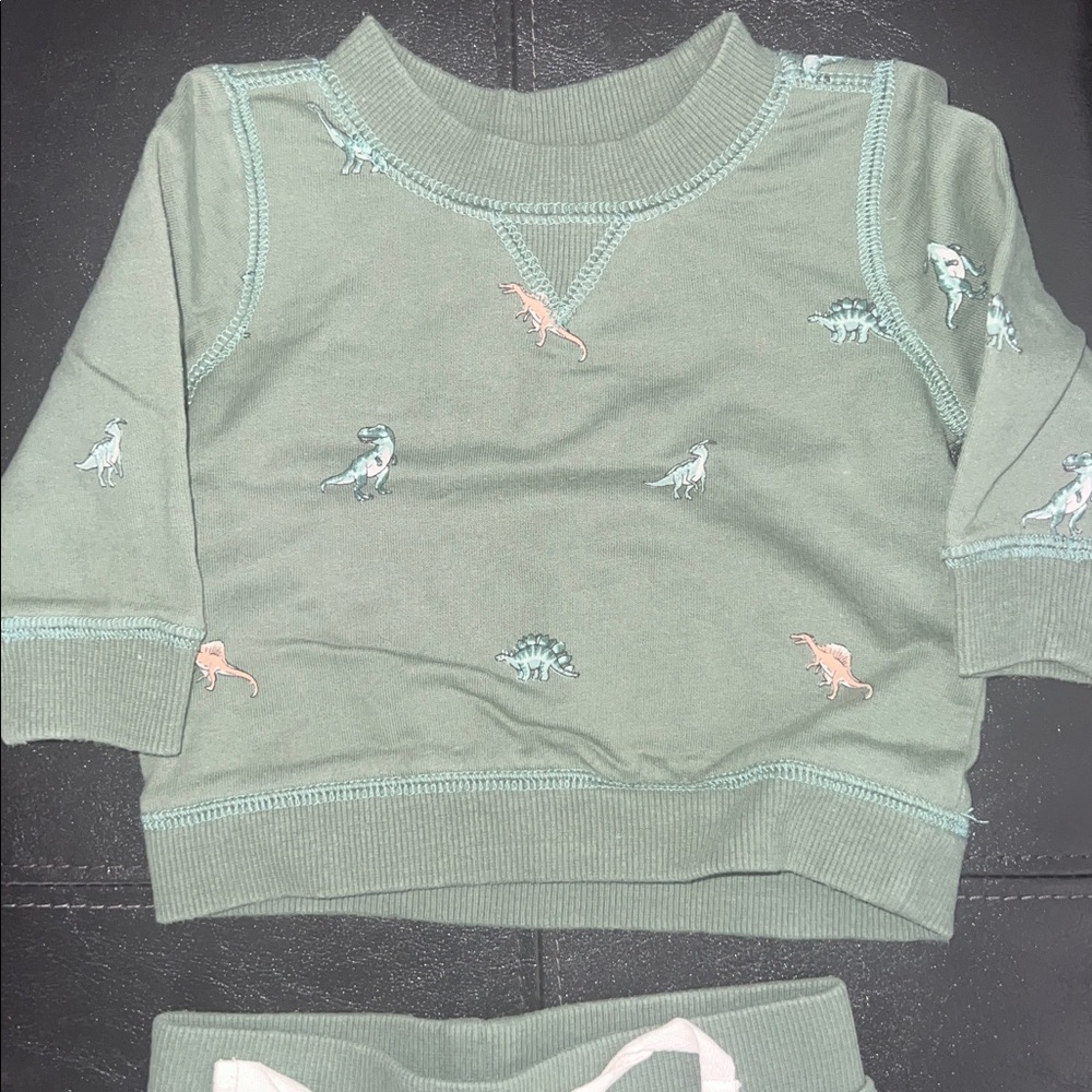 Janie and Jack Olive Green Dinosaur set